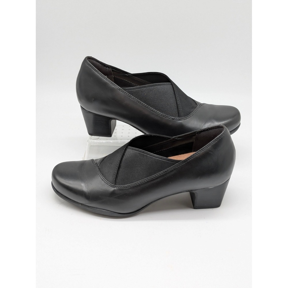 Clarks Unstructured Black Leather Comfort Pumps Low Heel Slip On Women's 7M - Picture 3 of 12